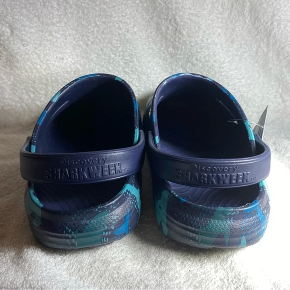 Rugged Shark Week Shoes Mens Size 12 Sandals Slip On Blue Shark Print‎ New